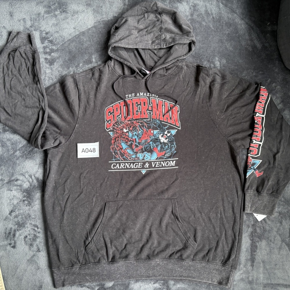 Marvel Spider Man Hoodie Carnage Venom Graphic Acid Wash Gray 2XL Mens NWT